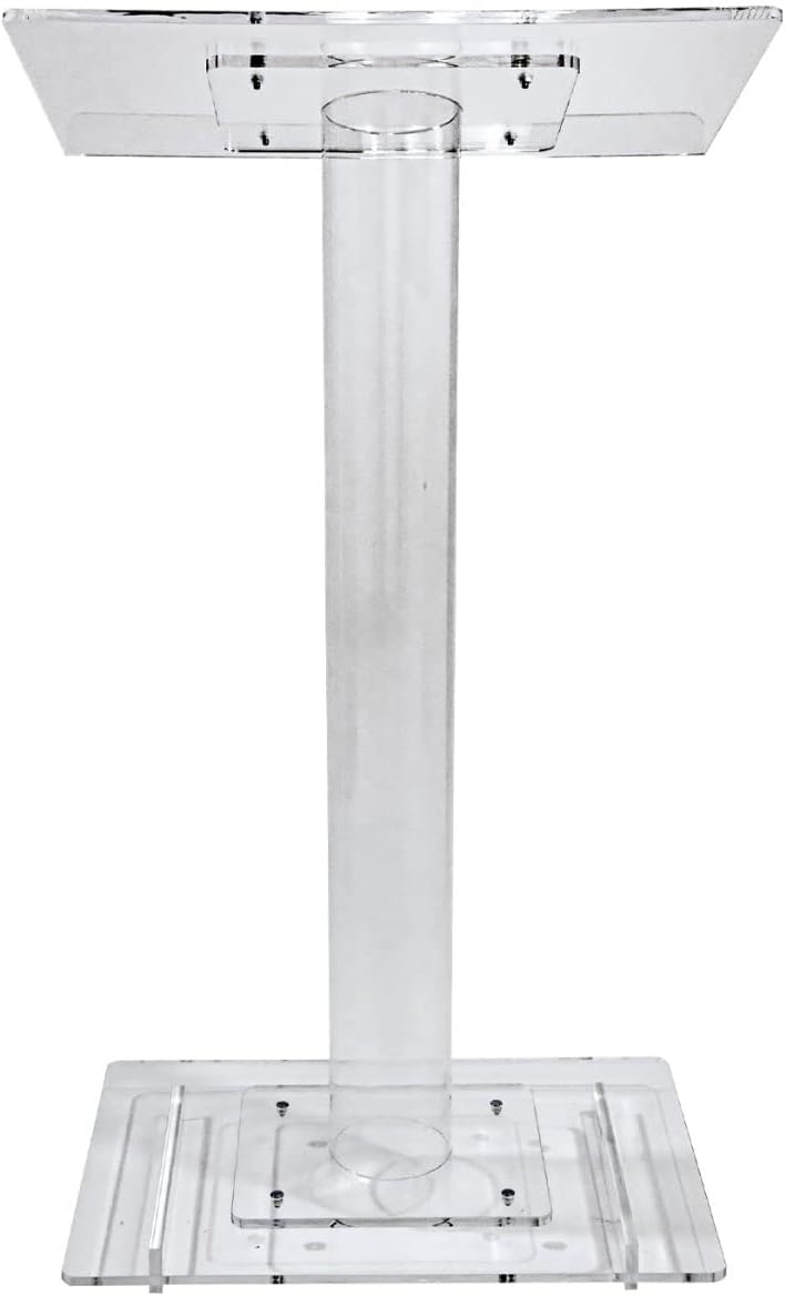 Kingdom Elegant Single Cylindrical Column Design Lightweight Acrylic Lectern Made of 0.39" Acrylic Material Perfect for Your Church, Conference Room for Church, Education, School and Meetings - Clear