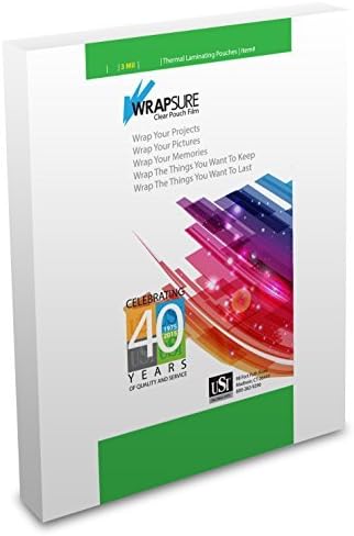 USI WrapSure Thermal (Hot) Laminating Pouches/Sheets, Letter Size, 3 Mil, 9 x 11 1/2 Inches, Clear Gloss, 100-Pack