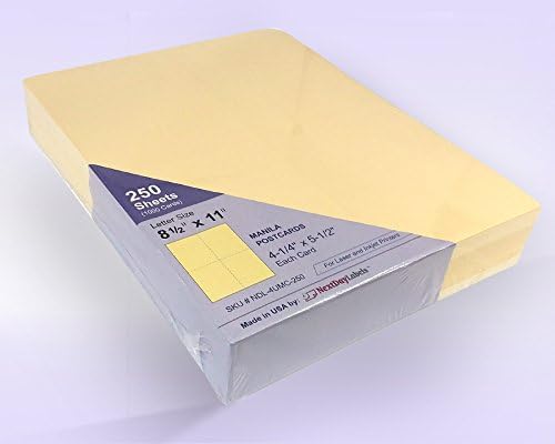 NextDayLabels - 8-1/2" x 11" Laser/Inkjet Postcards 4 Per Page, (4-1/4" x 5-1/2" Each Card | Manila, 1000 Cards)