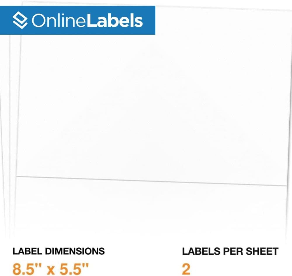 8.5 x 5.5 Half-Sheet Shipping Labels - Permanent, White Matte - for FBA, FedEx, UPS - Pack of 20,000 Labels, 10,000 Sheets - Inkjet/Laser Printers - Online Labels