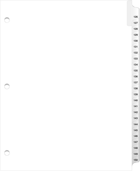 Exhibitindexes® 3 Hole Punched Side Collated Exhibit Tabs - AVE Style Bold Tabs Letter Size - 126-150-Set