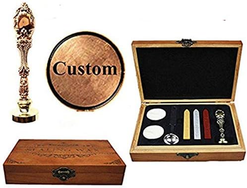 MNYR Customizable Personalized Custom Monogram Logo Picture Wax Seal Stamp Sealing Wax Sticks Spoon Wood Box Set Rose Gold Metal Handle Invitations Package Seal Wax Seal Stamp Melting Spoon Set