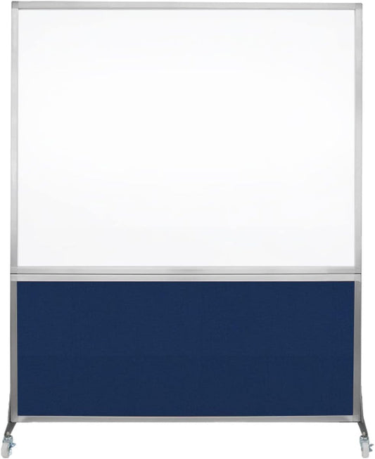 DivideWrite Mobile Whiteboard | Double Sided Dry Erase Board | Portable Office Cubicle Partition | Display for Classrooms, Conference Rooms, Meeting Areas and More | Navy Blue Fabric 5' Wide X 6' Tall