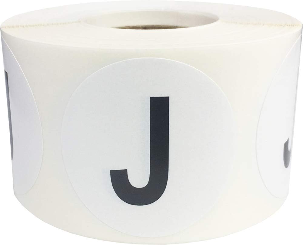 Letter J Inventory Labels 1.5 inch Round Circle Dots 500 Adhesive Stickers