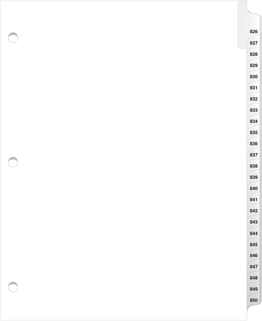 Exhibitindexes® 3 Hole Punched Side Collated Exhibit Tabs - AVE Style Bold Tabs Letter Size - 826-850-Set
