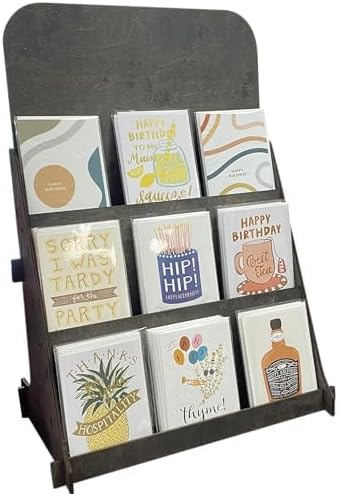 TORCHED DISPLAYS Greeting Card Organizer Display Stand – 3-Tiered Picture Stands for Display – Multipurpose Wooden Stand Ideal for Greeting Cards, Photos, Birthday Cards, Baseball Card Stand - Ebony