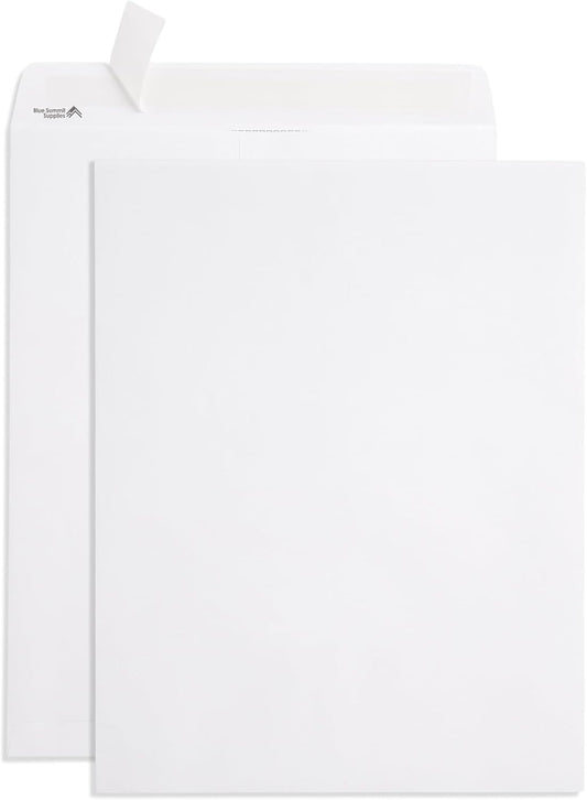 Blue Summit 50 White Catalog Envelopes - 28lb - 12 x 16 inch - Security Tinted, Strong Self Seal