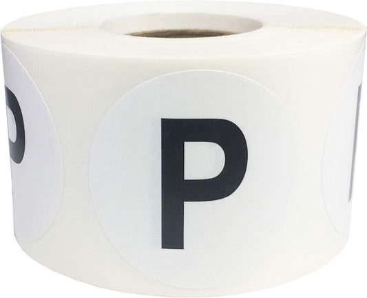 Letter P Inventory Labels 1.5 inch Round Circle Dots 500 Adhesive Stickers