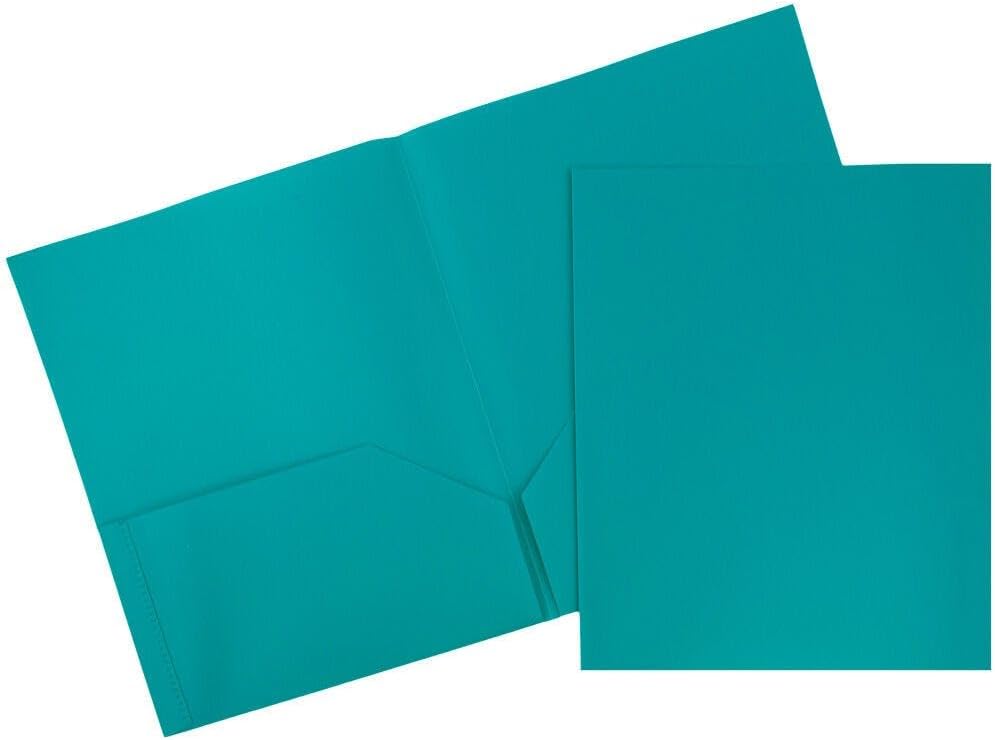 JAM PAPER Plastic 2 Pocket POP Folders - Durable School Folders - Teal Blue - Bulk 144/Box