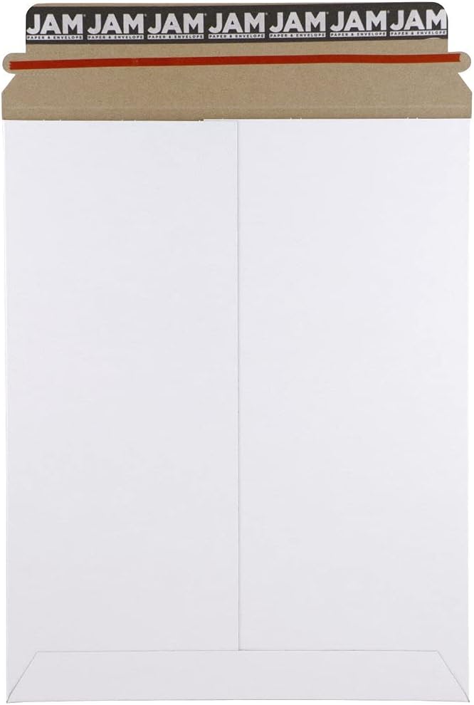 JAM PAPER Stay-Flat Photo Mailer Envelopes with Peel & Seal Closure - 9 x 11 1/2 - White - 6 Rigid Mailers/Pack