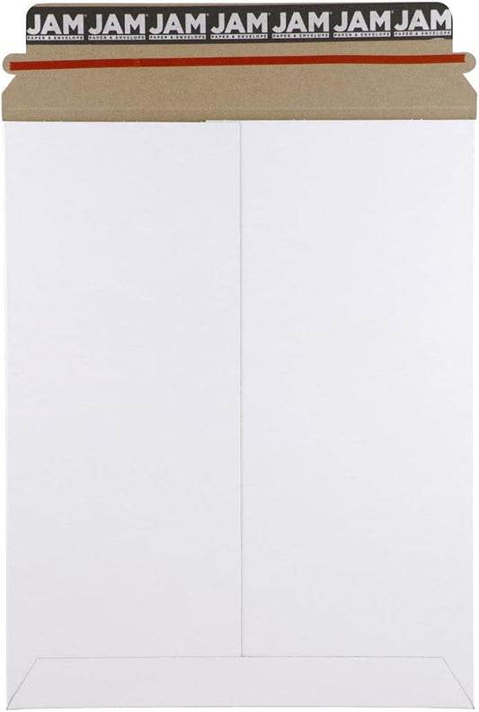 JAM PAPER Stay-Flat Photo Mailer Envelopes with Peel & Seal Closure - 9 x 11 1/2 - White - 6 Rigid Mailers/Pack