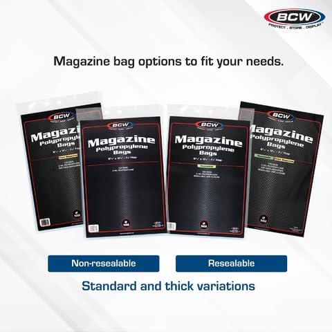 BCW Magazine Bags - 1 Pack of 100 | Acid-Free, Crystal Clear Polypropylene Sleeves for Archival-Quality Storage of Collectible Magazines | Protect and Showcase Your Valuable Comic Book Collection