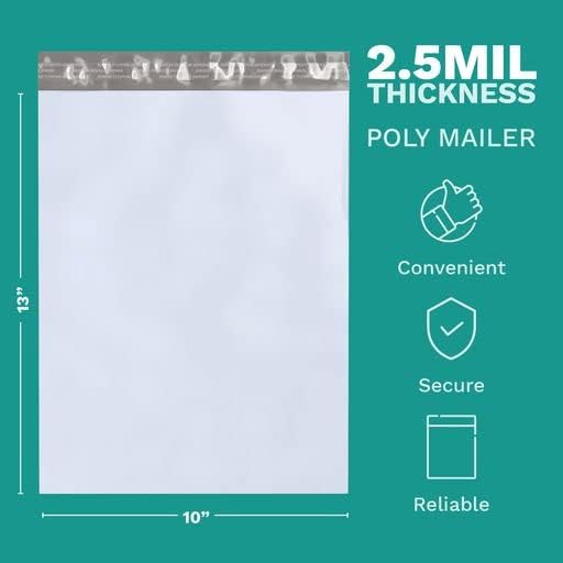 10" X 13" Large Poly Mailers, 200 Count White Polymailer Shipping Envelopes for Clothes 2 Mil Unpadded Waterproof Opaque Self-Seal Poly Bags with Tear/Puncture Proof Adhesive Strip