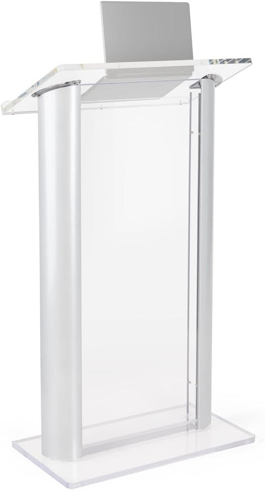 Displays2go Contemporary Aluminum and Acrylic Podium with Spacious Reading Surface, 48 Inch Tall (LECTALAC)