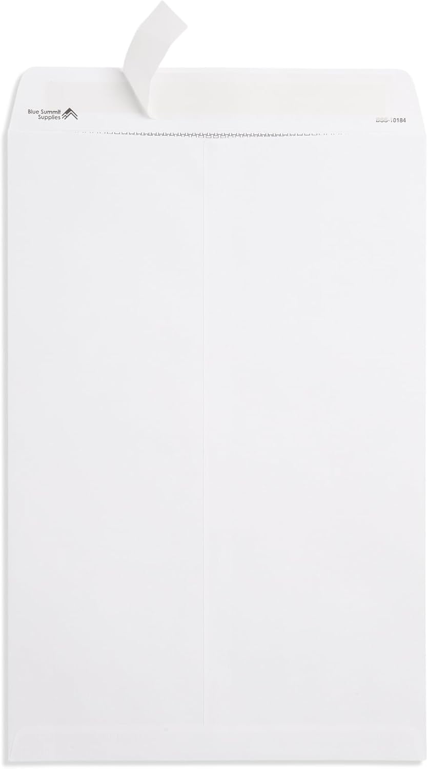 Blue Summit 50 10x15 Envelopes - 28lb - 10 x 15 Envelopes - Security Tinted, Design For Mailing Legal Size Paper, White Self Seal, 50 Pack