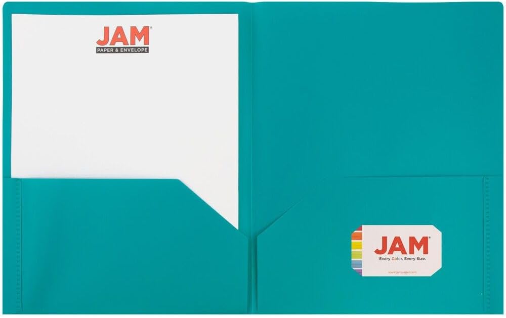 JAM PAPER Plastic 2 Pocket POP Folders - Durable School Folders - Teal Blue - Bulk 144/Box
