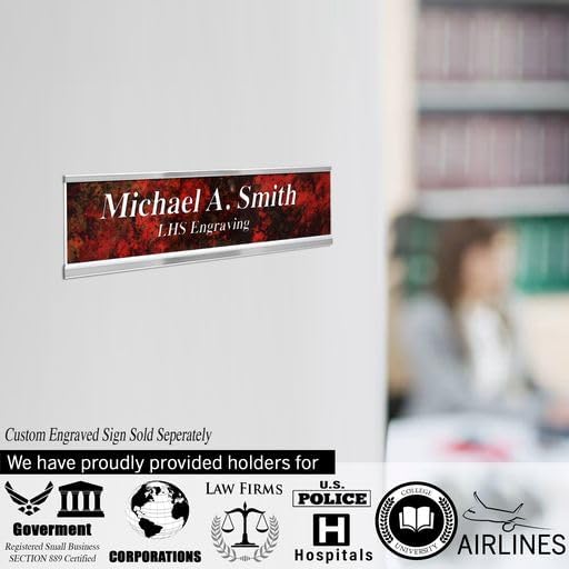 2x6 Executive Name Plate Holder, Silver Aluminum Adhesive Door Mount for Wall Plaques, Mailbox Signs and Cubicles | Made in USA