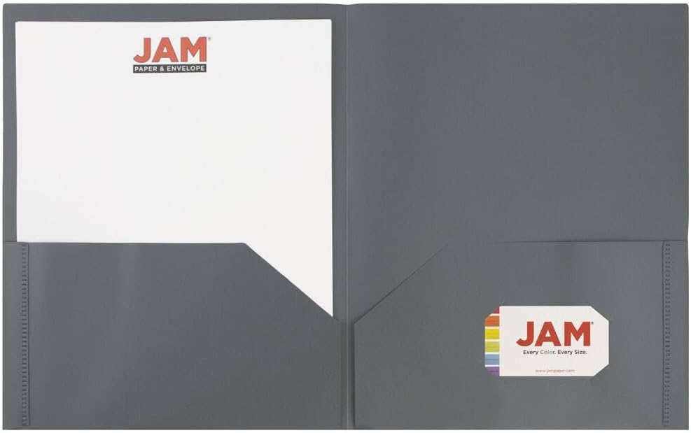 JAM PAPER Plastic 2 Pocket POP Folders - Durable School Folders - Grey - Bulk 144/Box