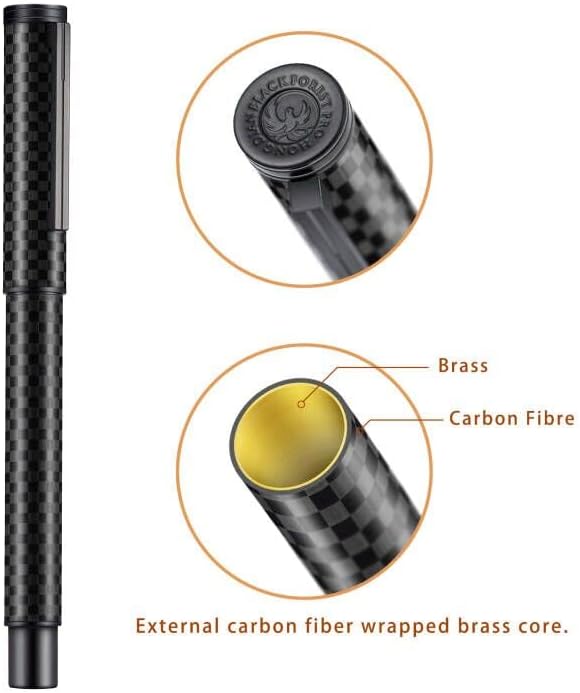 Hongdian 1861 Black Forest Carbon Fiber Fountain Pen, Long Blade Nib Modern Design Smooth Writing Pen with Converter and Metal Pen Case Set