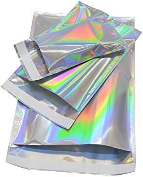 PABCK 100 Pack 6.49x9.06+1.57 inch Holographic Metallic Poly Mailers Self Sealing Packaging Aluminum Foil Glitter Bags Shipping Envelopes Mailing Storage Pouches for Shipping Packaging