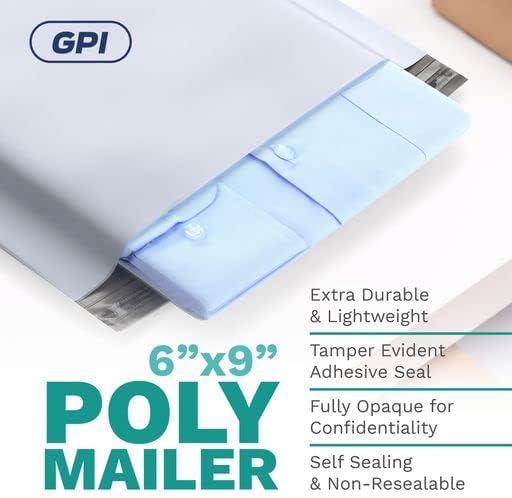 6" X 9" Poly Mailers, 1000 Count White Polymailer Shipping Envelopes for Clothes 2 Mil Unpadded Waterproof Opaque Self-Seal Poly Bags with Tear/Puncture Proof Adhesive Strip
