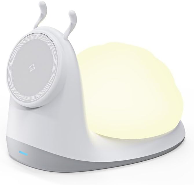 Cell Phone Magnetic Wireless Charger,Add Rechargeable Cute Snail Night Light for, 3 Level Dimmable, Suitable for Office and Room