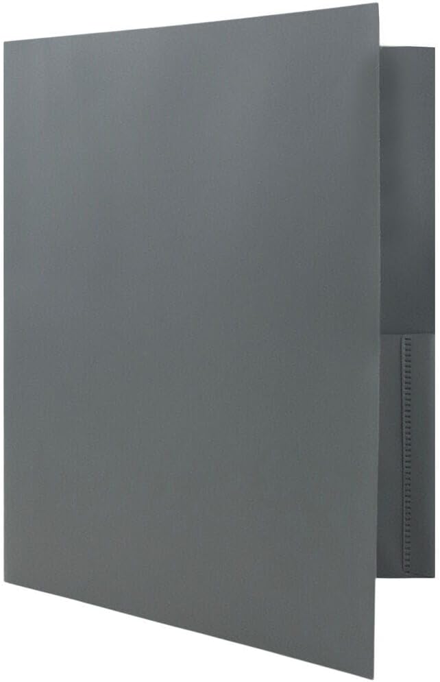 JAM PAPER Plastic 2 Pocket POP Folders - Durable School Folders - Grey - Bulk 144/Box