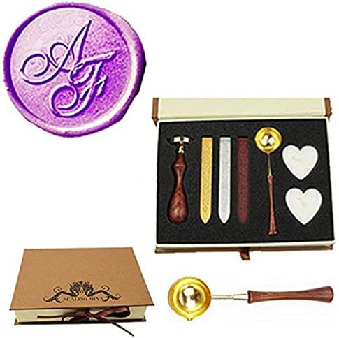 Vintage Customize Personalized Custom Monogram Initials Wedding Wax Seal Stamp Spoon Wax Stick Candle Gift Box kit Invitation Christmas Gift Wrap Custom Text Design Sealing Wax Seal Stamp Set