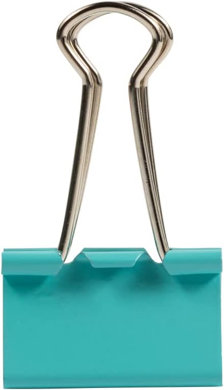 JAM PAPER Colorful Binder Clips - Medium - 1 1/4 Inch (32 mm) - Teal Binderclips - 15/Pack