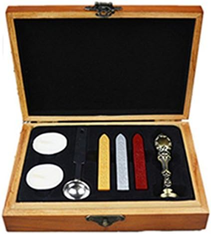 MNYR Vintage Customize Personalized Custom Monogram Letter Logo Design Sealing Wax Seal Stamp Wedding Invitations Christmas Wax Stamp Red Brass Metal Handle Candle Melting Spoon Wood Gift Box Set