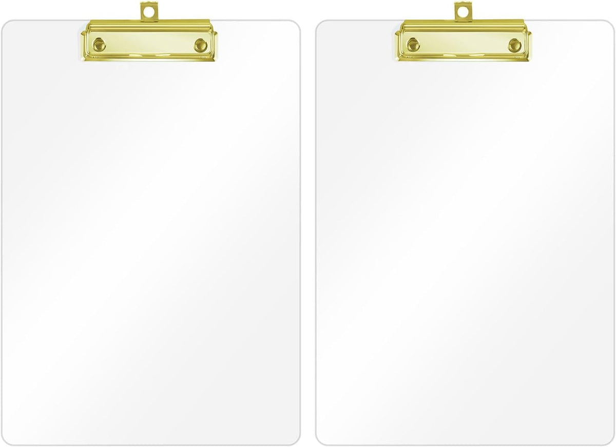 Honagu Acrylic Clear Clipboards, Transparent Plastic Clipboard with Gold Strong Clip Hidden Hanging Hole, A4 Letter Size Clipboards for Nurses, Art Student, Teachers,School & Office Supplies, 2PC