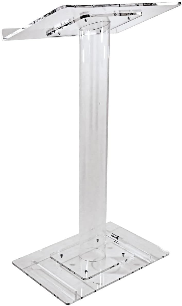 Kingdom Elegant Single Cylindrical Column Design Lightweight Acrylic Lectern Made of 0.39" Acrylic Material Perfect for Your Church, Conference Room for Church, Education, School and Meetings - Clear