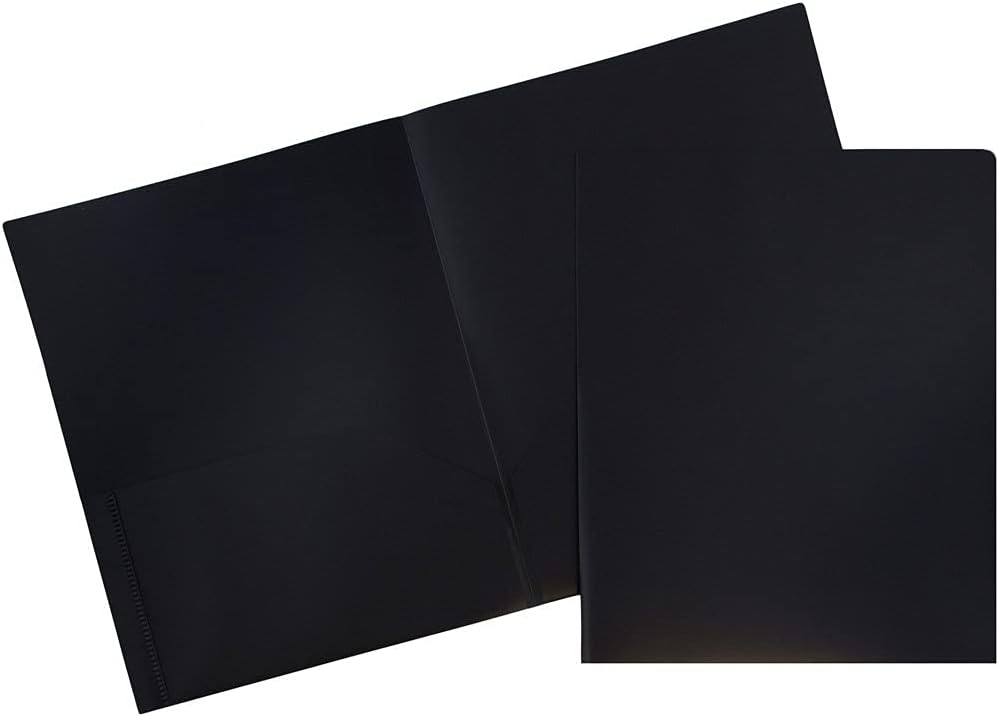 JAM PAPER Plastic 2 Pocket POP Folders - Durable School Folders - Black - 6/Pack