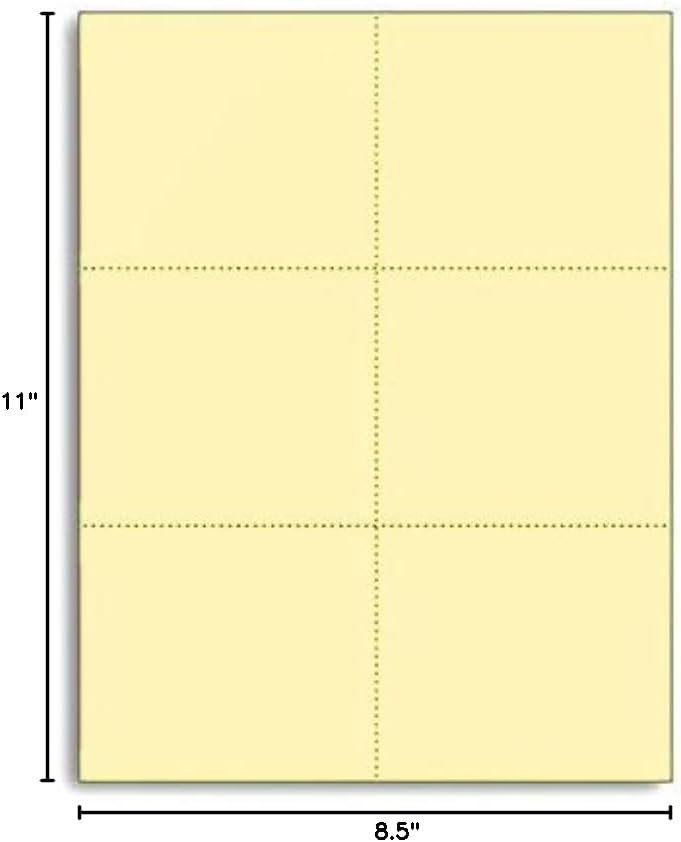 Laser Printer Blank Perforated Cards 6 up per Page, for School Registration Cards, Flower Delivery Cards, Inventory Tags, Wedding Response Cards, RSVP Cards, Trip Tickets, ETC, (Canary, 1200 Cards)