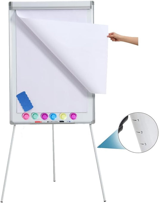 40"x28" Magnetic Dry Erase Board Easel - Tripod White Board with Stand, Includes Flip Chart Paper Pad, Magnets & Eraser, White Board Easel for Office Presentation, School, White Frame