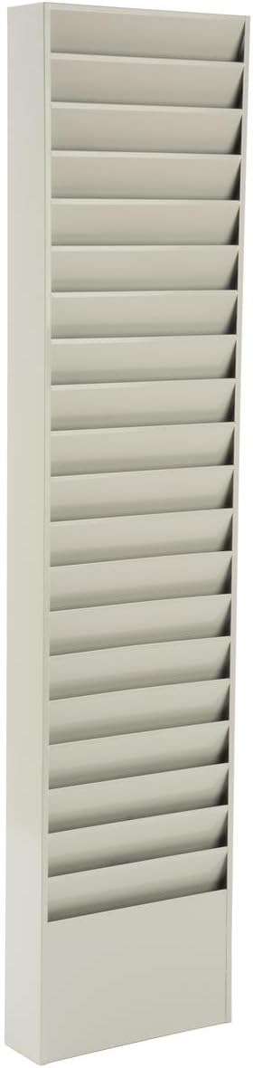 File Folder Wall Rack, 20 Pockets, Tiered, Office and Medical Charts (Putty, Powder Coated Steel)