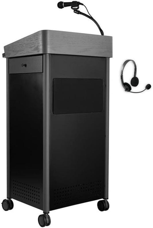 Pemberly Row 46" Lectern with Wireless Headset Mic in Charcoal