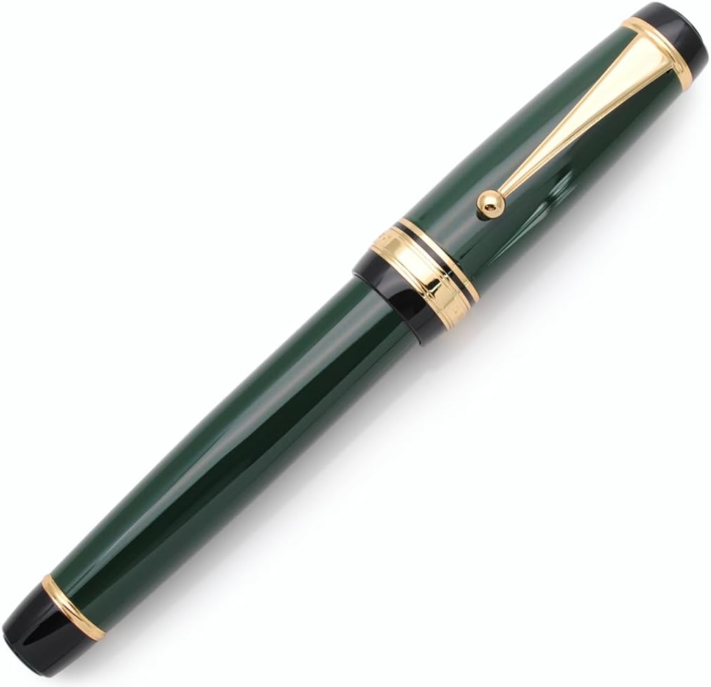 Metal Big Fountain Pen Set Medium Nib 0.7mm, Includes Ink Refill Converter, 5 Ink Cartridges & Gift Box (Medium Nib 0.7mm, Green)