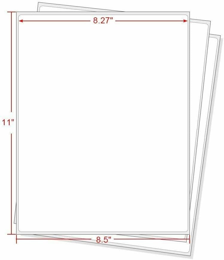 RBHK Sticker Paper, 8.5" x 11" Full Sheet Label Stickers Paper for Laser & Inkjet Printers (500 Sheets, 500 Labels)