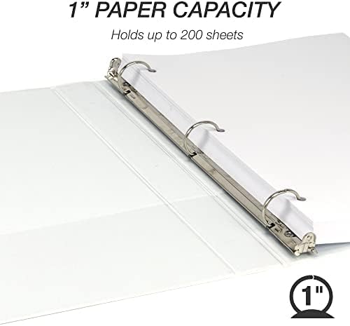 Samsill 1 Inch 3 Ring Binders, Made in USA, Economy Round Ring, Clear View Cover, 200 Sheet Capacity - for School, Home, Office - White, 6 Pack