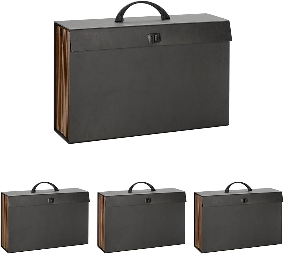 Smead A-Z and Subject Expanding File Box, 19 Pockets, Printed Alphabetic (A-Z)/Subject, Latch Closure, Legal Size, Black (70804) (Pack of 4)