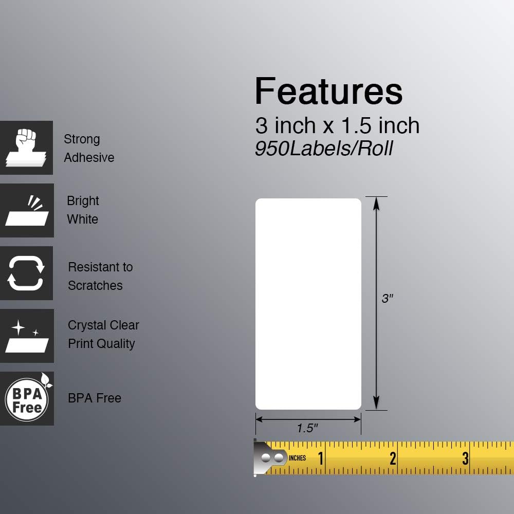 BETCKEY - 3" x 1.5" (76 mm x 38 mm) Barcode Shipping & Address Labels Compatible with Zebra & Rollo Label Printer,Premium Adhesive & Perforated [6 Rolls, 5700 Labels]