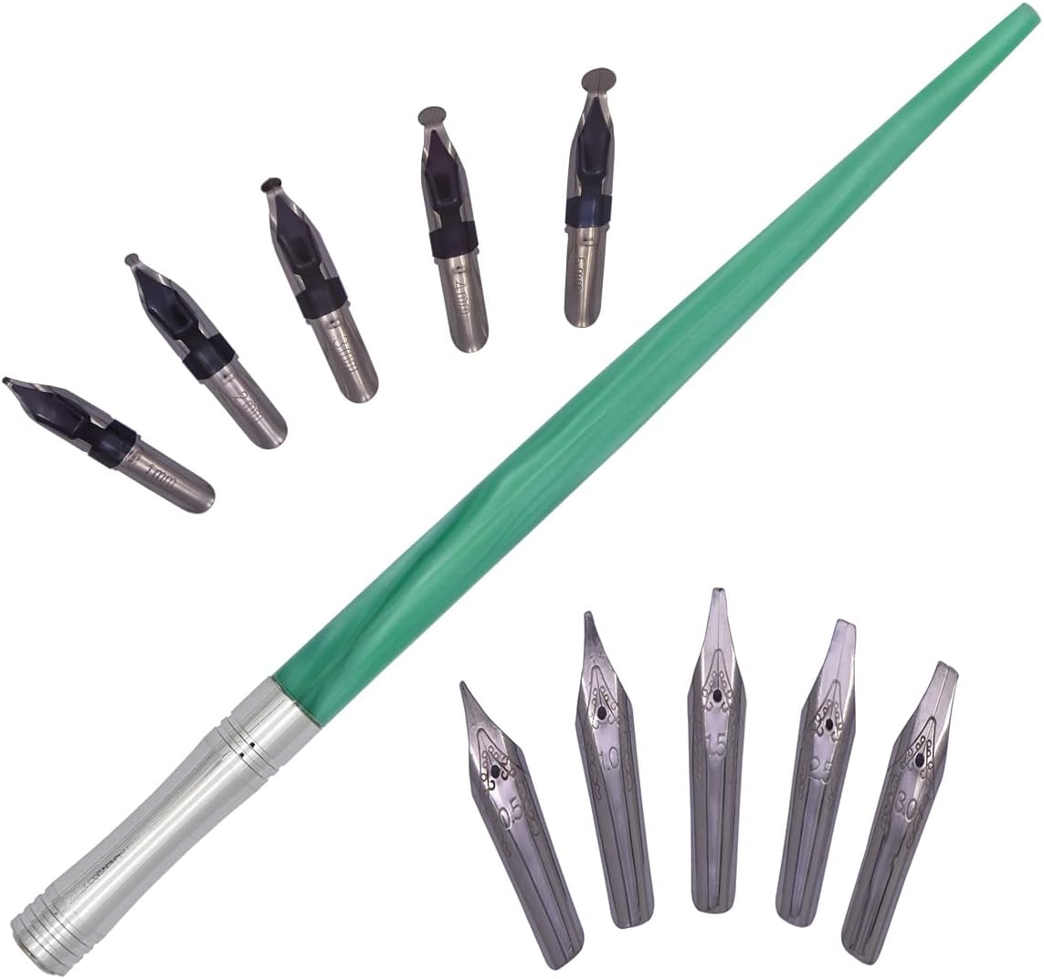 Gullor Resin Dip Pen Handcrafted Calligraphy Set with 33 Nibs for Art, Signatures, Drawing, Caligraphy Kits for Beginners (Green)