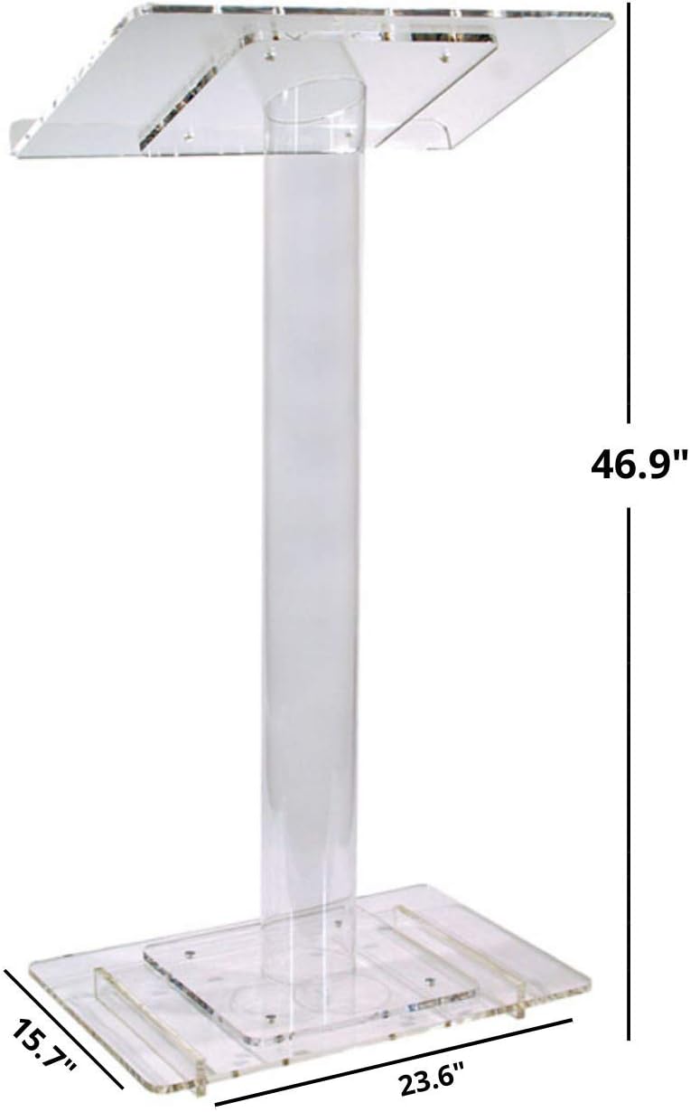 Kingdom Elegant Single Cylindrical Column Design Lightweight Acrylic Lectern Made of 0.39" Acrylic Material Perfect for Your Church, Conference Room for Church, Education, School and Meetings - Clear