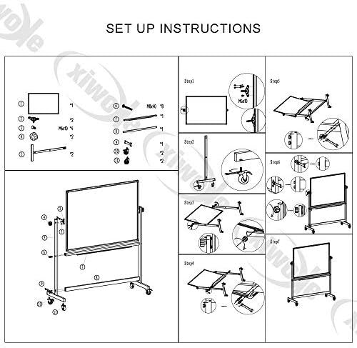 XIWODE 36x72 Large Magnetic Dry Erase Whiteboard with Stand - Double-Sided Freestanding Rolling Board, Flippable Design for Writing & Display, Silver Frame for Office, Classroom, Home
