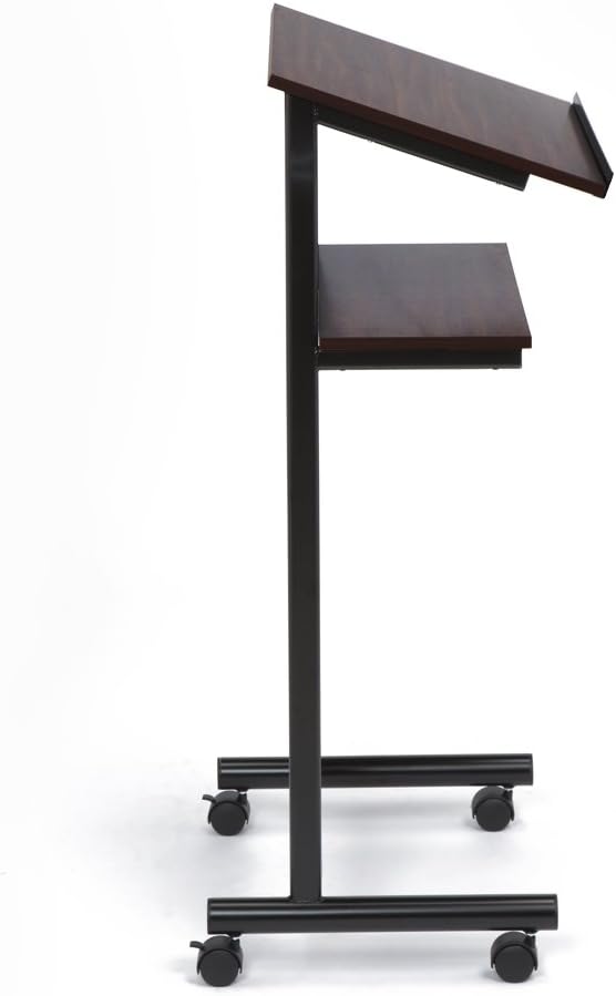 Audio-Visual Direct Wheeled Lectern Podium - Standing Desk with Storage Shelf - Cherry/Black - Ideal for Presentations and Laptop Use