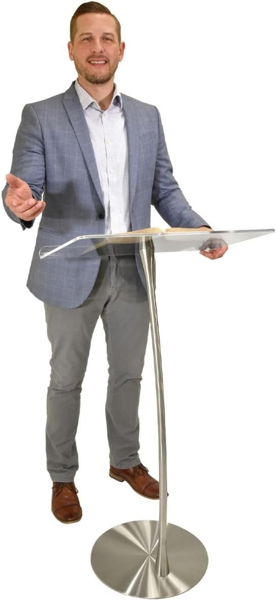 Arc 1 Stainless Steel and Acrylic Podium, Pulpit or Lectern with Side Table - Kingdom by Procson