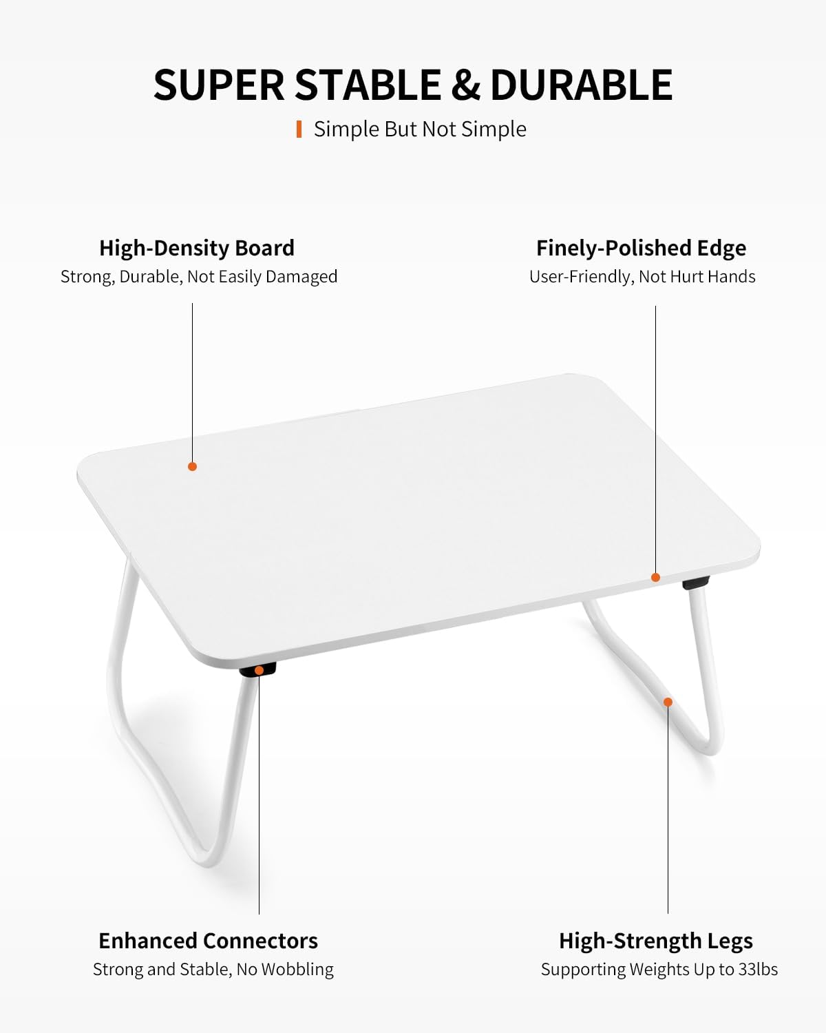 Foldable Lap Desk, Laptop Bed Desk, Portable Bed Table, Laptop Stand for Bed & Couch, Lightweight & Mini - White