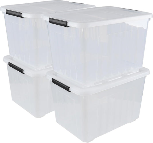 Wekioger 70 Quart Large Lidded Storage Bin, 4 Packs, Plastic Storage Container with Wheels, Latching Storage Box