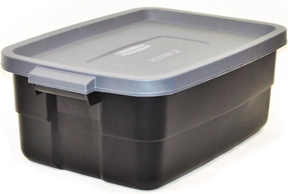 Rubbermaid 3-Pack Garage Storage Bins 18x12 Inch Heavy Duty Storage Bins, Large Capacity - USA Made Stackable Plastic Bins with Lids Black